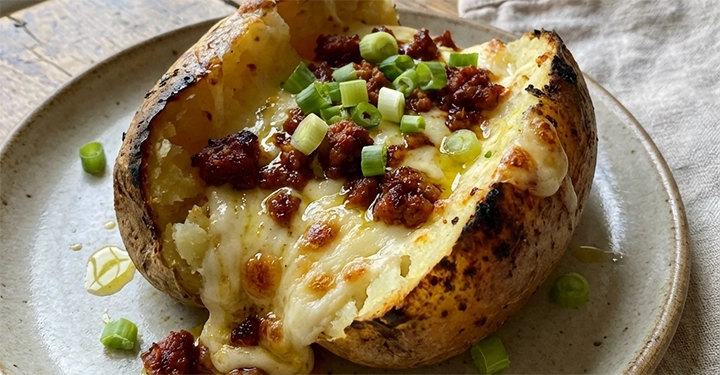 Baked Potatoes with Smoked Scamorza and Chorizo