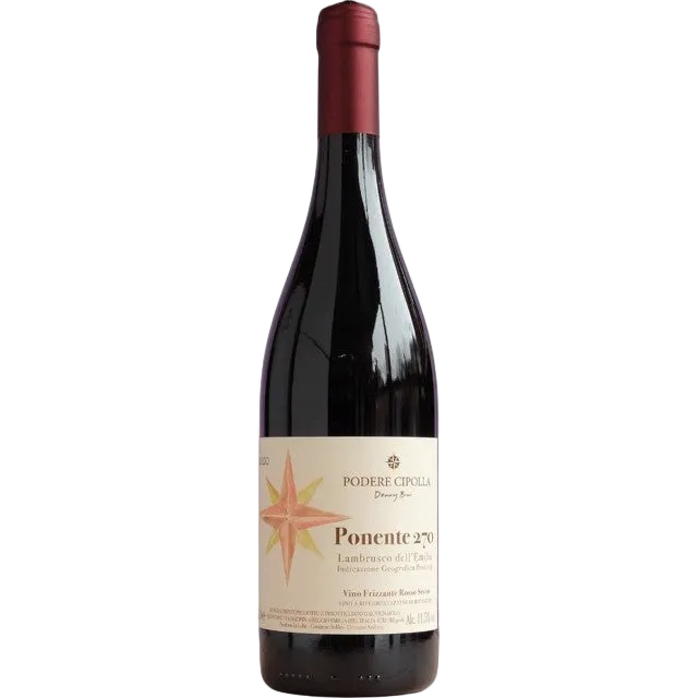 Red wine bottle with a visible label on a white background