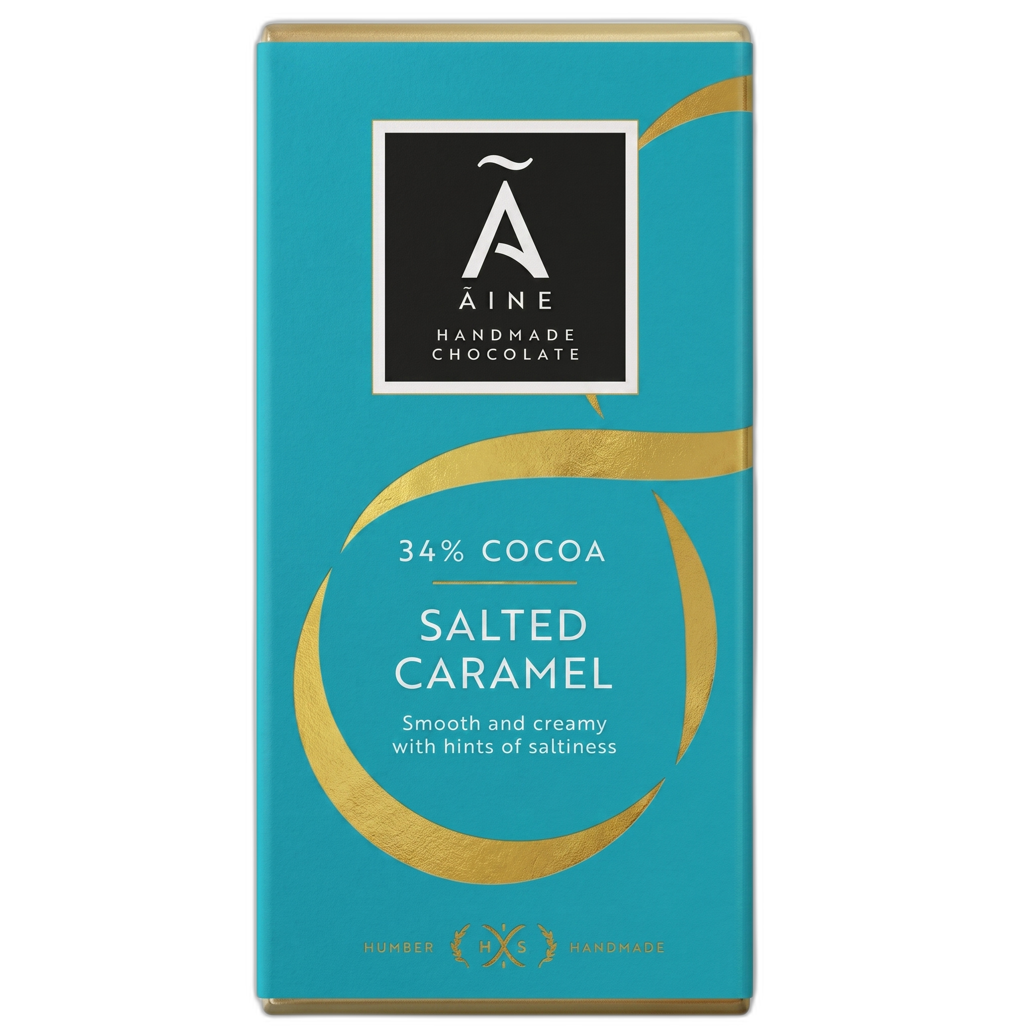 Aine salted caramel chocolate bar packaging on a white background