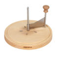 Wooden cheese cutter with metal blades on a white background