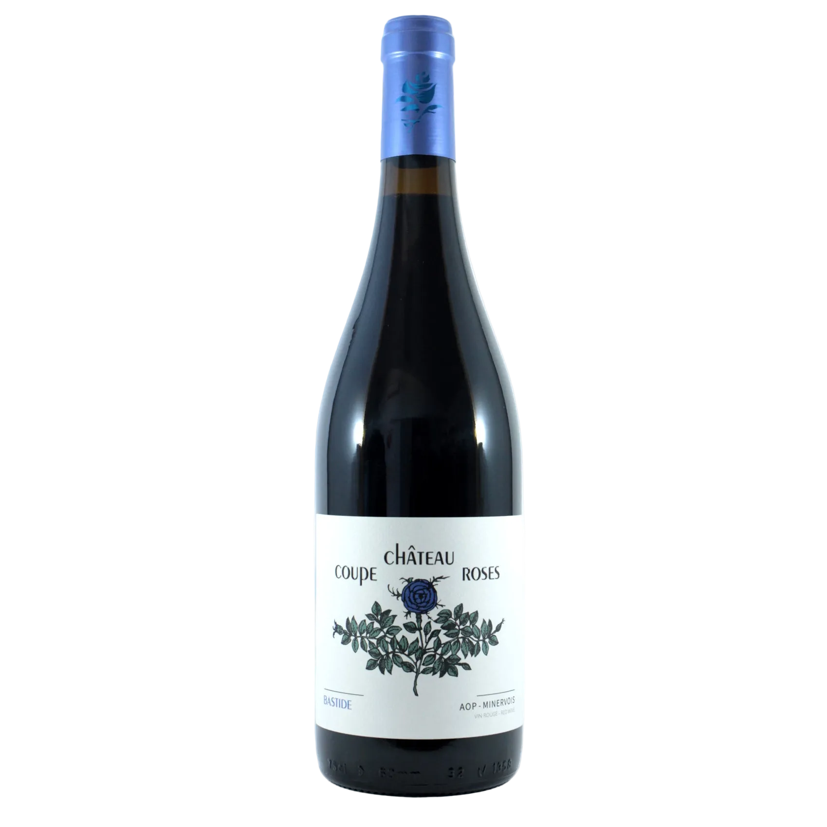 Wine bottle with a label on a white background