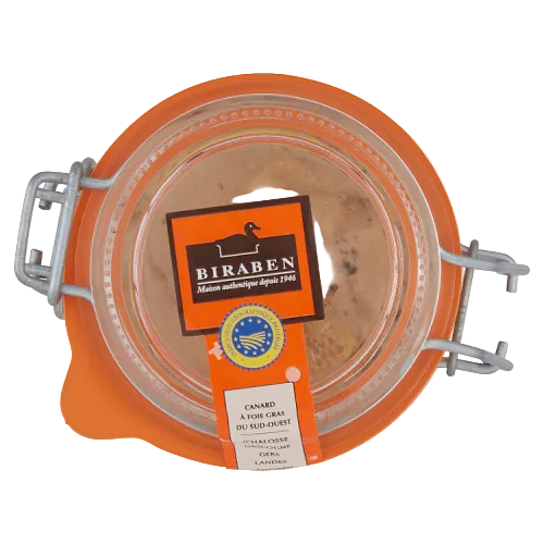 Round food container with orange lid featuring a Biraben logo on a white background