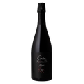 Black wine bottle with a visible label on a white background