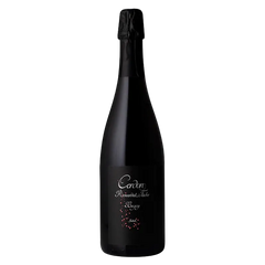 Black wine bottle with a visible label on a white background