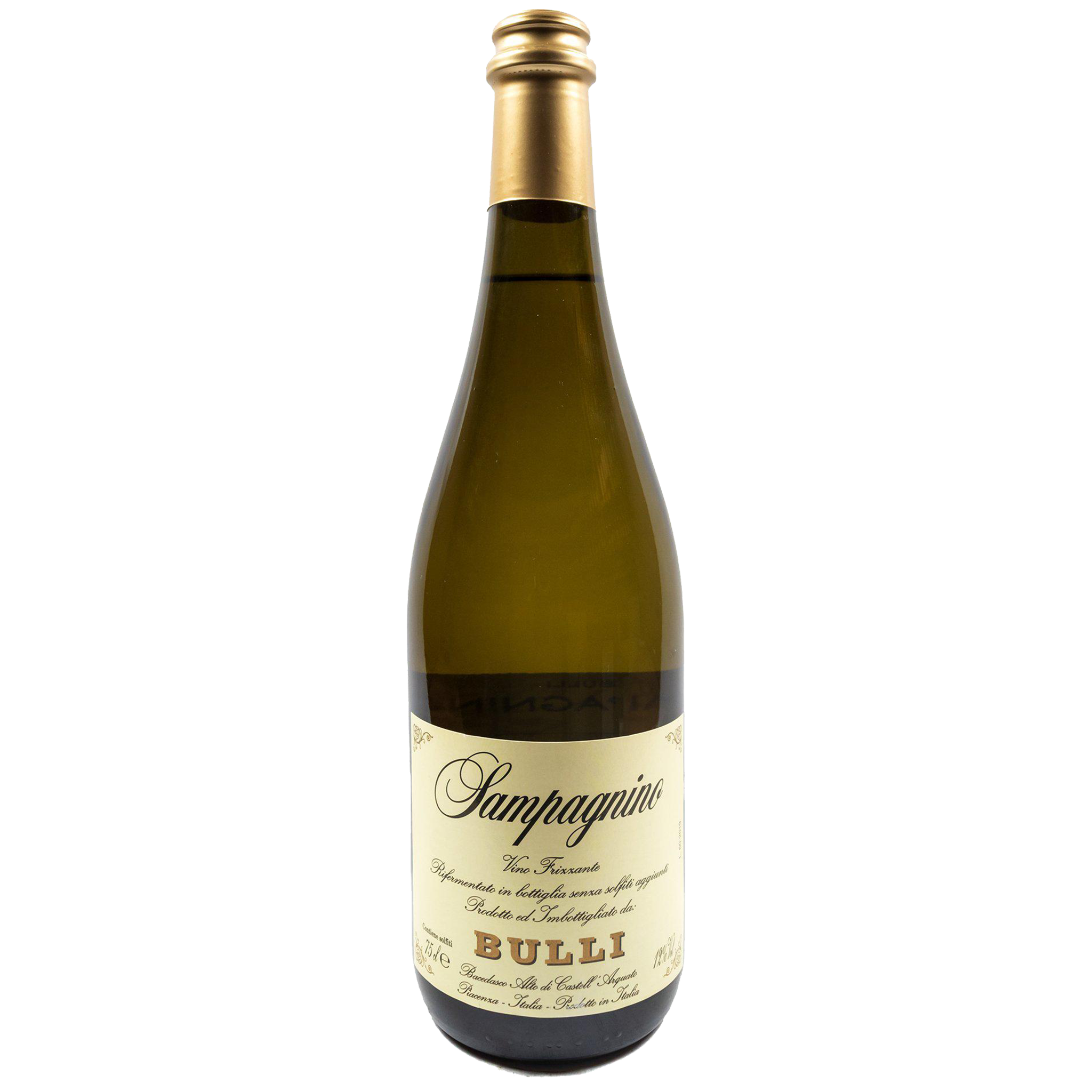 Wine bottle with 'Bulli' label on a white background
