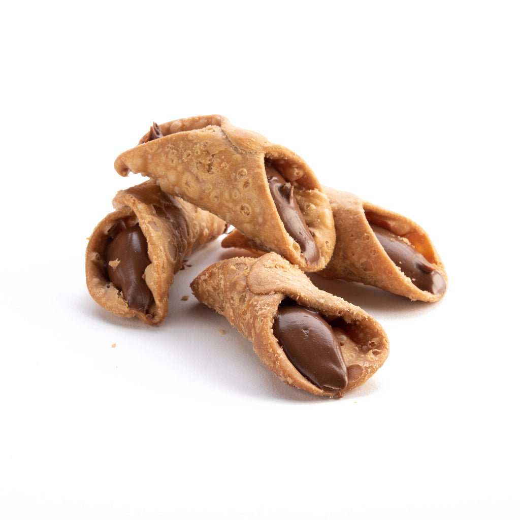 Three chocolate-filled cookies on a white background