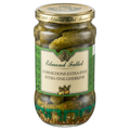 Jar of Edmond Fallot extra fine cornichons on a white background