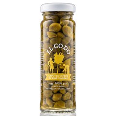 Jar of capers with 'El Gordo' branding on a white background
