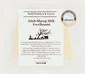 Advertisement for Ballyhubock Farm Irish Sheep Milk Ewelloumi cheese on a white background