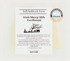 Advertisement for Ballyhubock Farm Irish Sheep Milk Ewelloumi cheese on a white background
