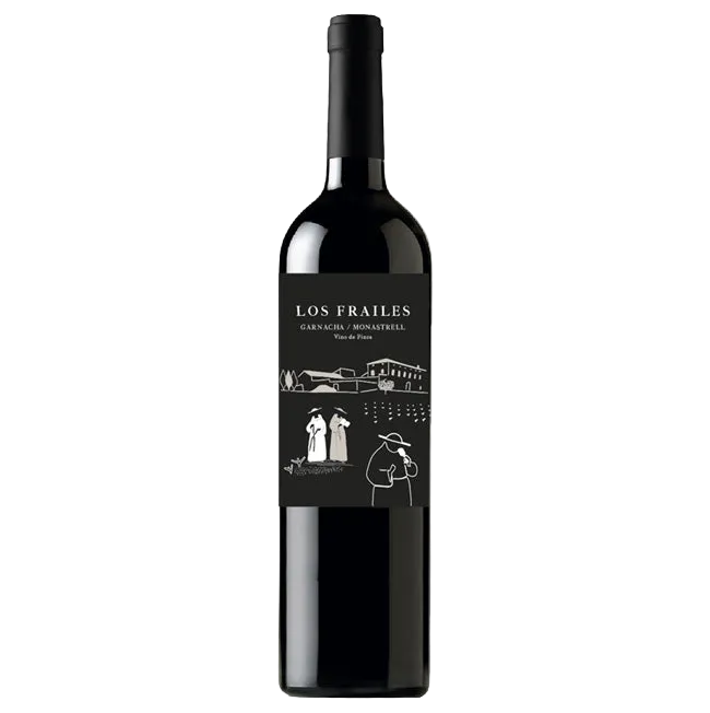 Wine bottle with 'Los Frailes' label on a white background