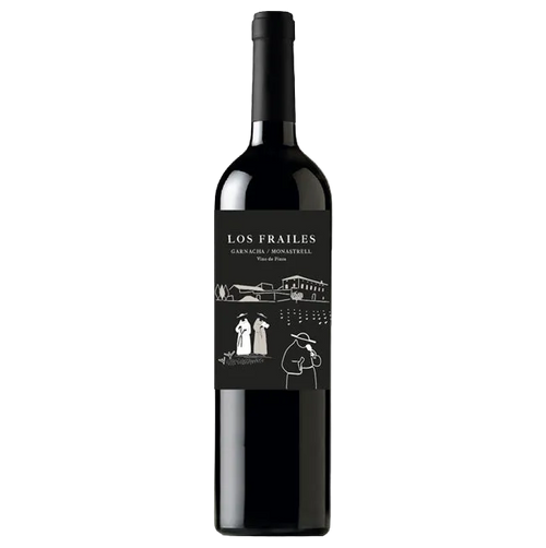 Wine bottle with 'Los Frailes' label on a white background