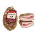 Guanciale with packaging on a white background