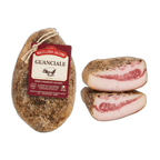 Guanciale with packaging on a white background
