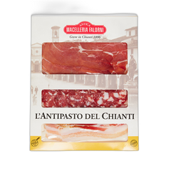 Packaged meat product with 'Antica Macelleria Falorni' branding on a white background