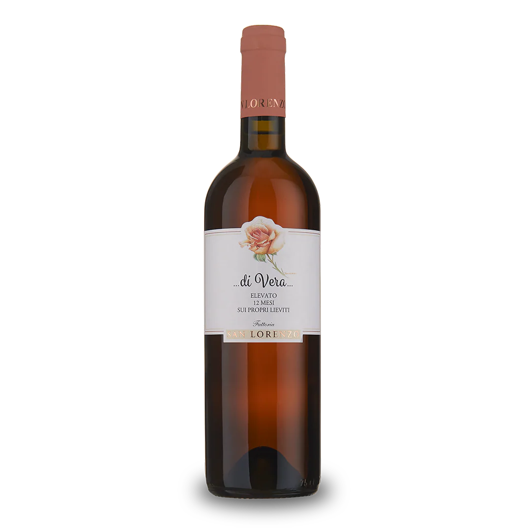 Wine bottle with a label on a white background