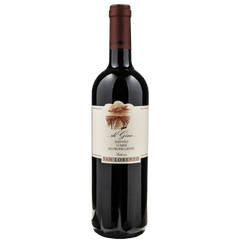 Red wine bottle with a label on a white background