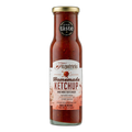 Bottle of Fitzpatricks Homemade Ketchup with a gold cap on a white background