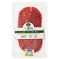 Packaged salami with a visible brand label on a white background