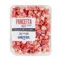 Tray of Golfera diced pancetta dolce on a white background