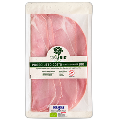 Packaged prosciutto with CosiBio branding on a white background