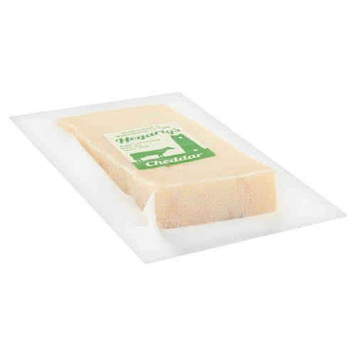 Block of cheese on a white background with 'Hegarty's' branding.