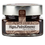Jar of Higos al PedroXimenez with a decorative label on a white background