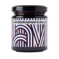 Jar of Irish blackcurrant & sloe gin on a white background