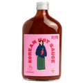 Bottle of Korean hot sauce with a pink label featuring an illustration on a white background