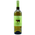 Wine bottle with green label featuring a cow icon on a white background