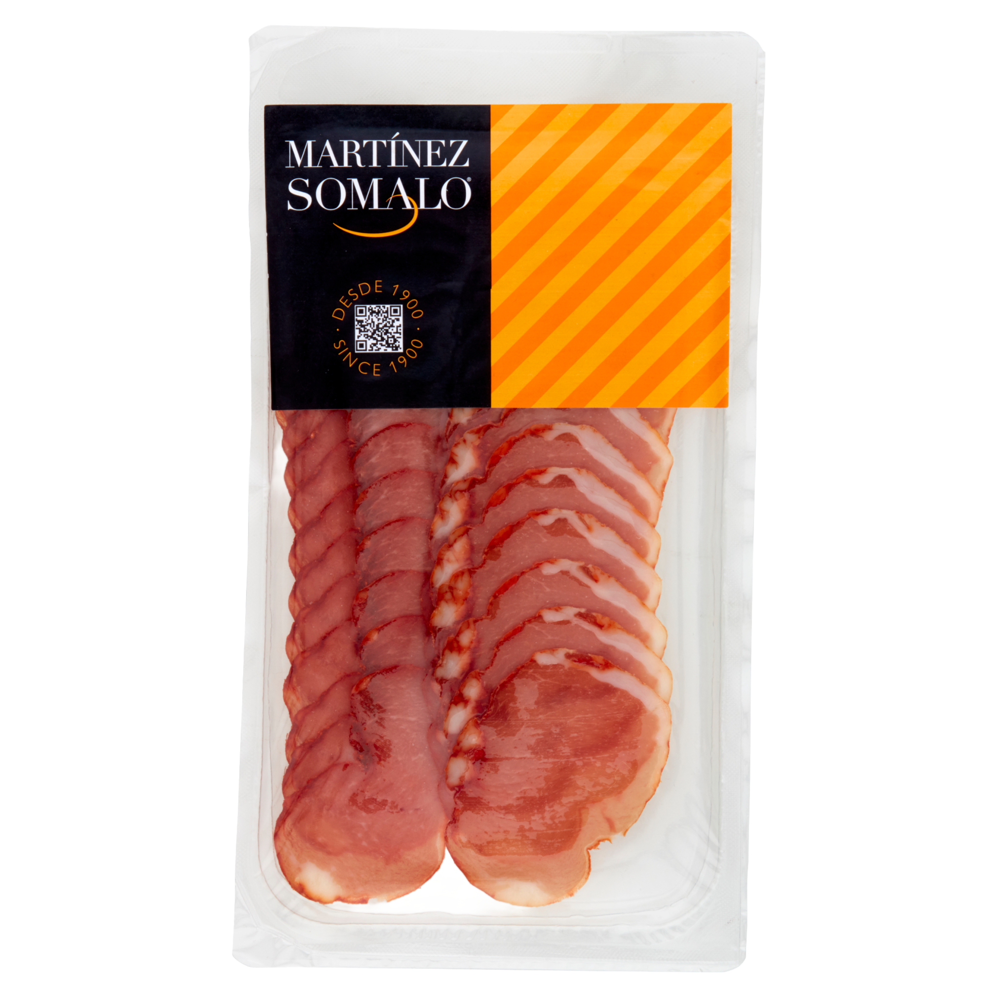 Packaged sliced meat with Martínez Somalo branding on a white background