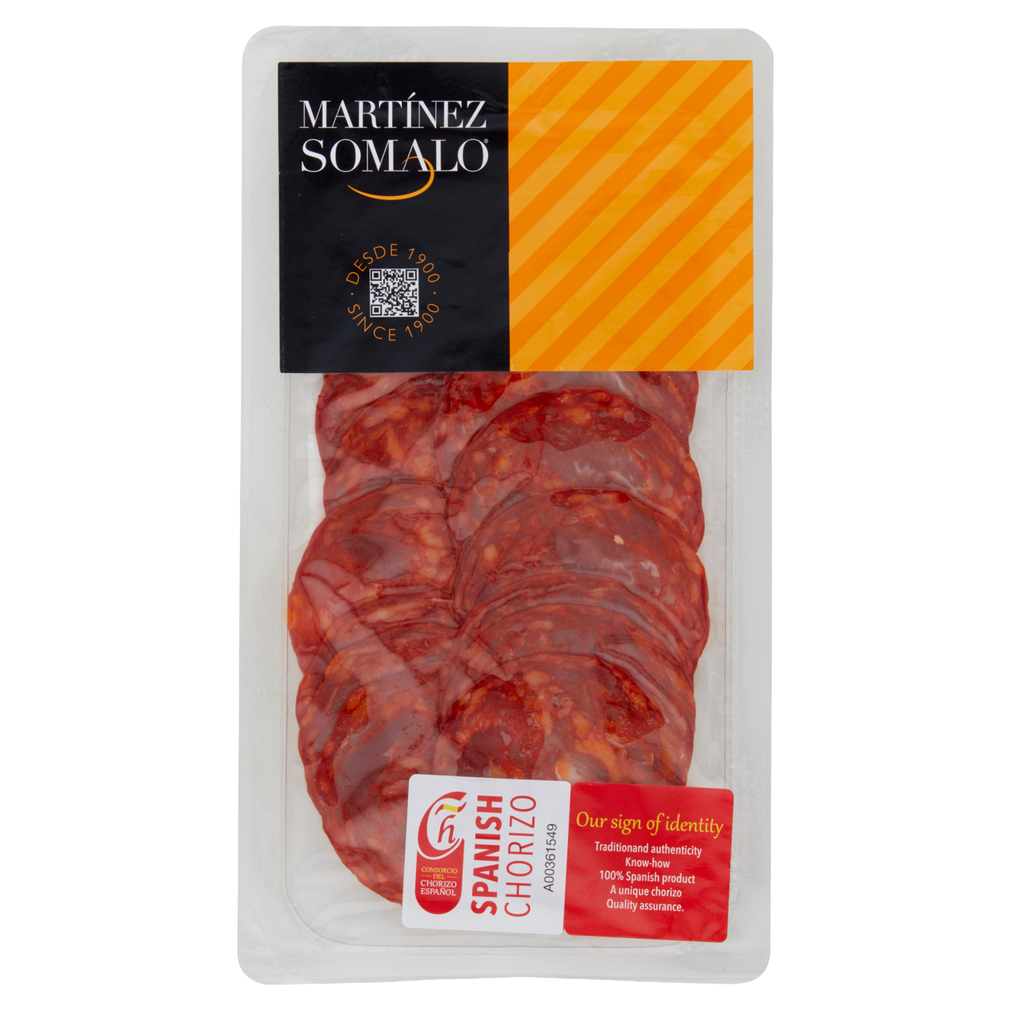 Packaged Spanish Chorizo with Martínez Somalo branding on a white background