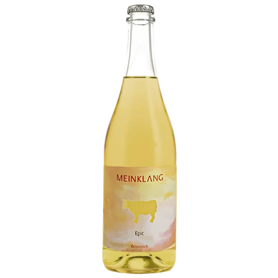Bottle of Meinklang wine with a label on a white background