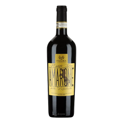 Wine bottle with Amarone label on a white background