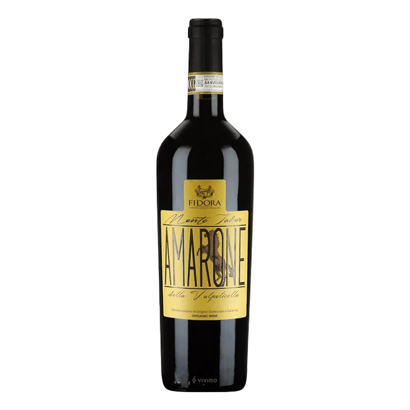Wine bottle with Amarone label on a white background