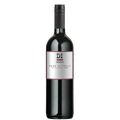 A bottle of DI Nero d'Avola Sicilia Red wine, featuring a dark glass bottle with a black cap and a white label with a magenta border.