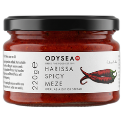 Jar of Odysea Harissa Spicy Meze on a white background