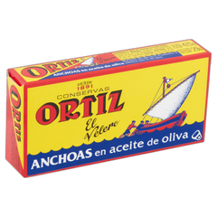 Ortiz anchovy packaging with a boat illustration on a white background