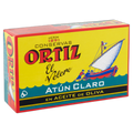 Ortiz tuna can box with a colorful design and boat illustration on a white background