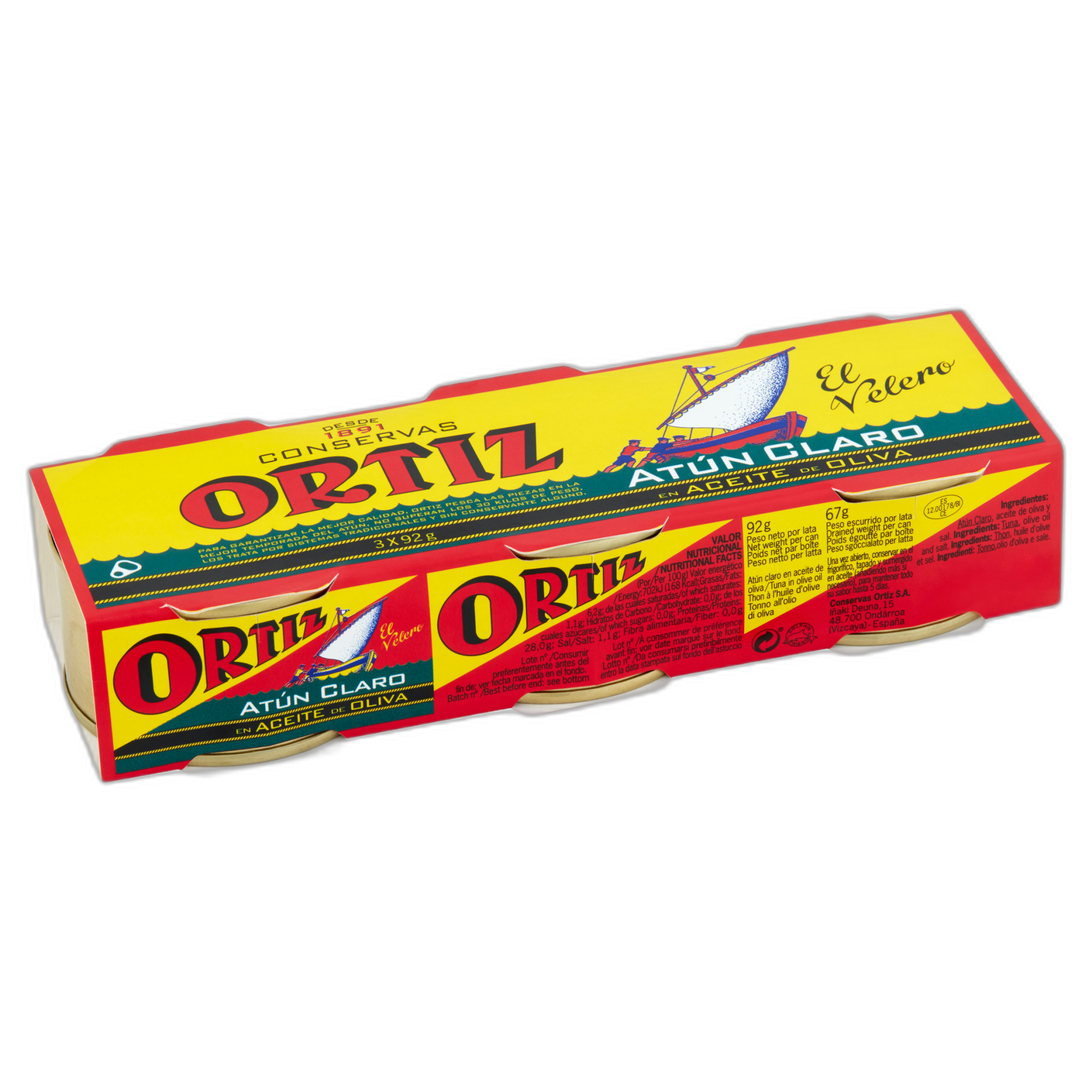 Ortiz tuna can packaging on a white background