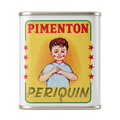 Vintage-style can of Pimenton Periquin with a child illustration on a white background