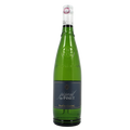 Green wine bottle with a label on a white background