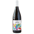 Wine bottle with a colorful label on a white background