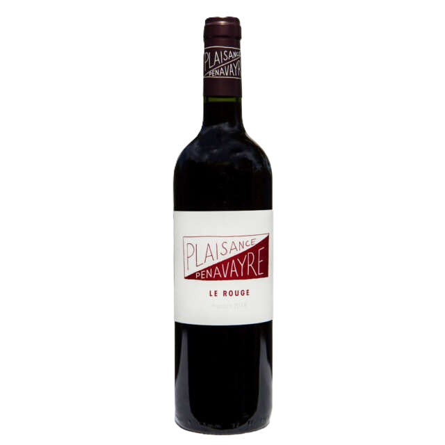 Wine bottle with 'Plaisance Penavayre' label on a white background
