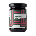 Jar of pontack jelly with a decorative label on a white background