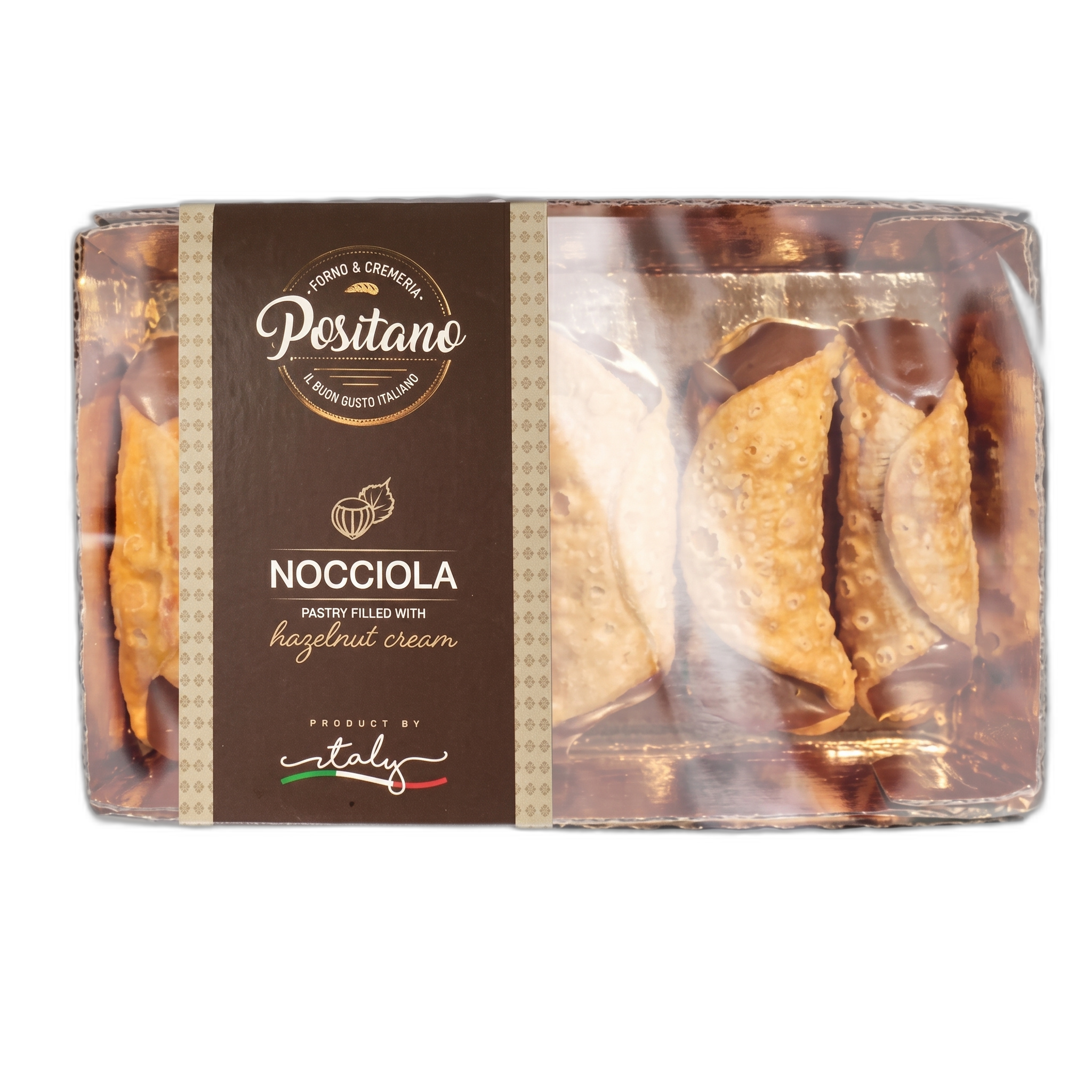 Packaged pastries with Positano branding on a white background