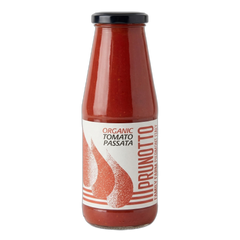 Bottle of Prunotto Organic Tomato Passata on a white background