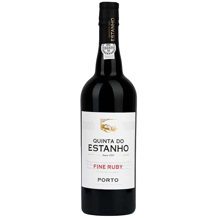 Quinta do Estanho Fine Ruby Porto wine bottle on a white background
