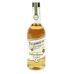 Bottle of Richmount Elderflower Cordial on a white background