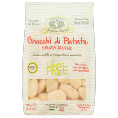 Bag of gluten-free potato gnocchi with branding and product details on a white background